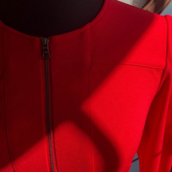 Jaynie Long Sleeve Peplum Knit Top In Rouge Red XS - Picture 6 of 7